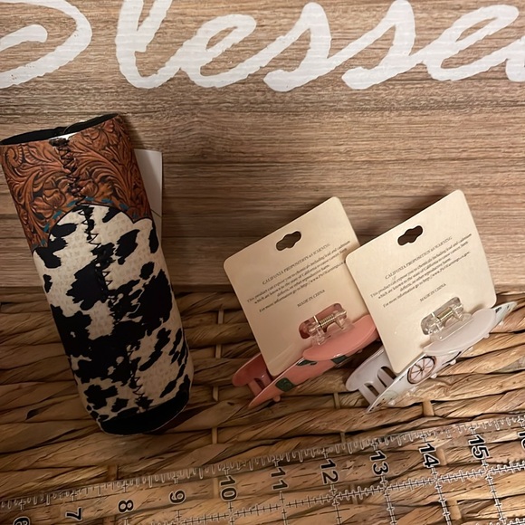 New, Cowhide Can Cooler, Western & Boots Claw Clip - Picture 6 of 6